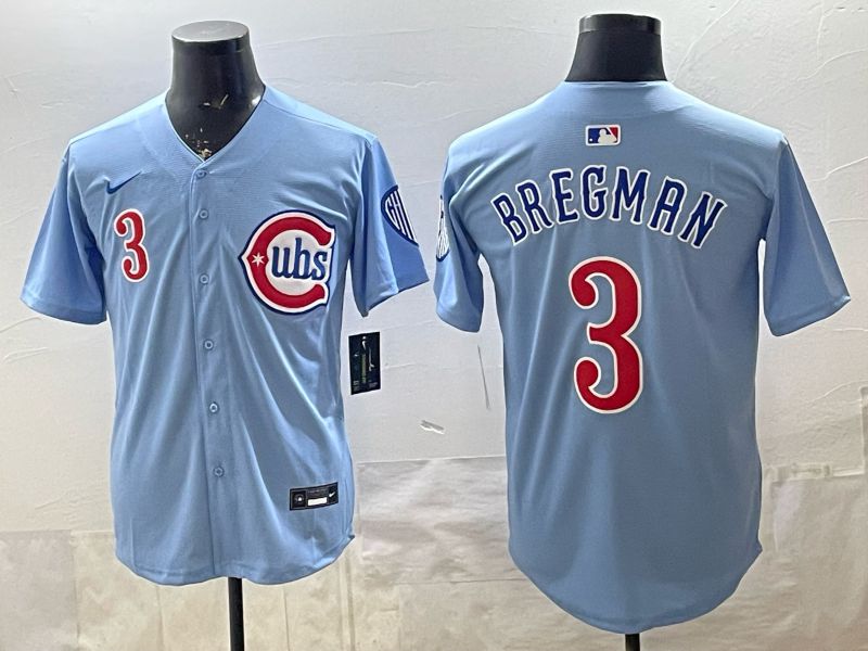 Men 2026 Chicago Cubs #3 Bregman Light Blue Throwback Game Nike MLB Jersey style 005->chicago cubs->MLB Jersey